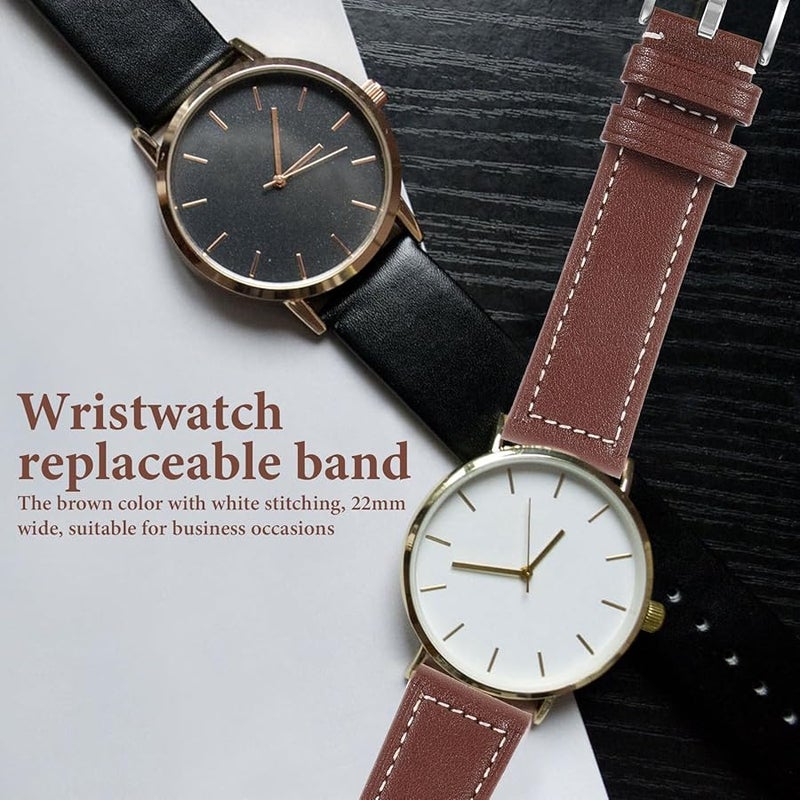 22mm Quick Release Leather Watch Strap Genuine Deep Brown With White Stitching - Image 4